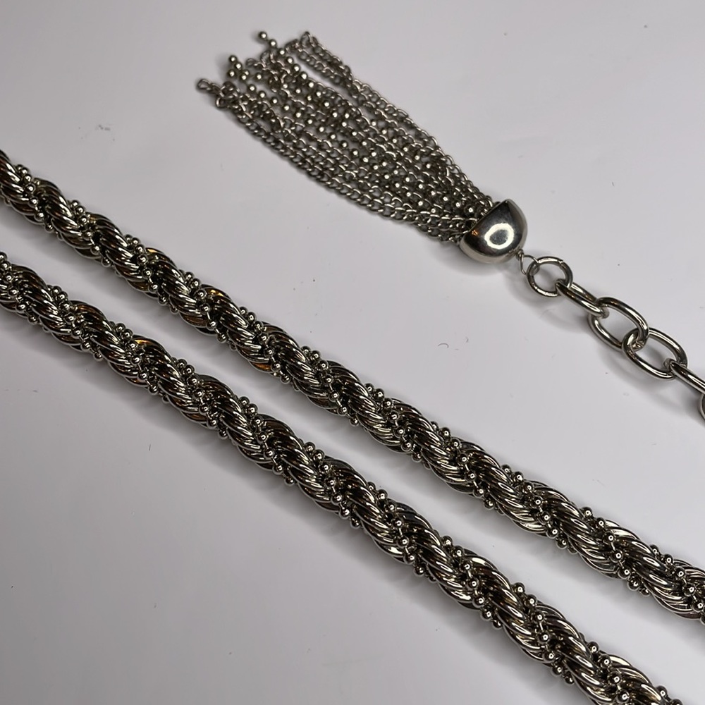 Metal Belt Silver Belt Intricate Detailed Metal Statement Rope Chain Tassel Belt - Picture 2 of 8